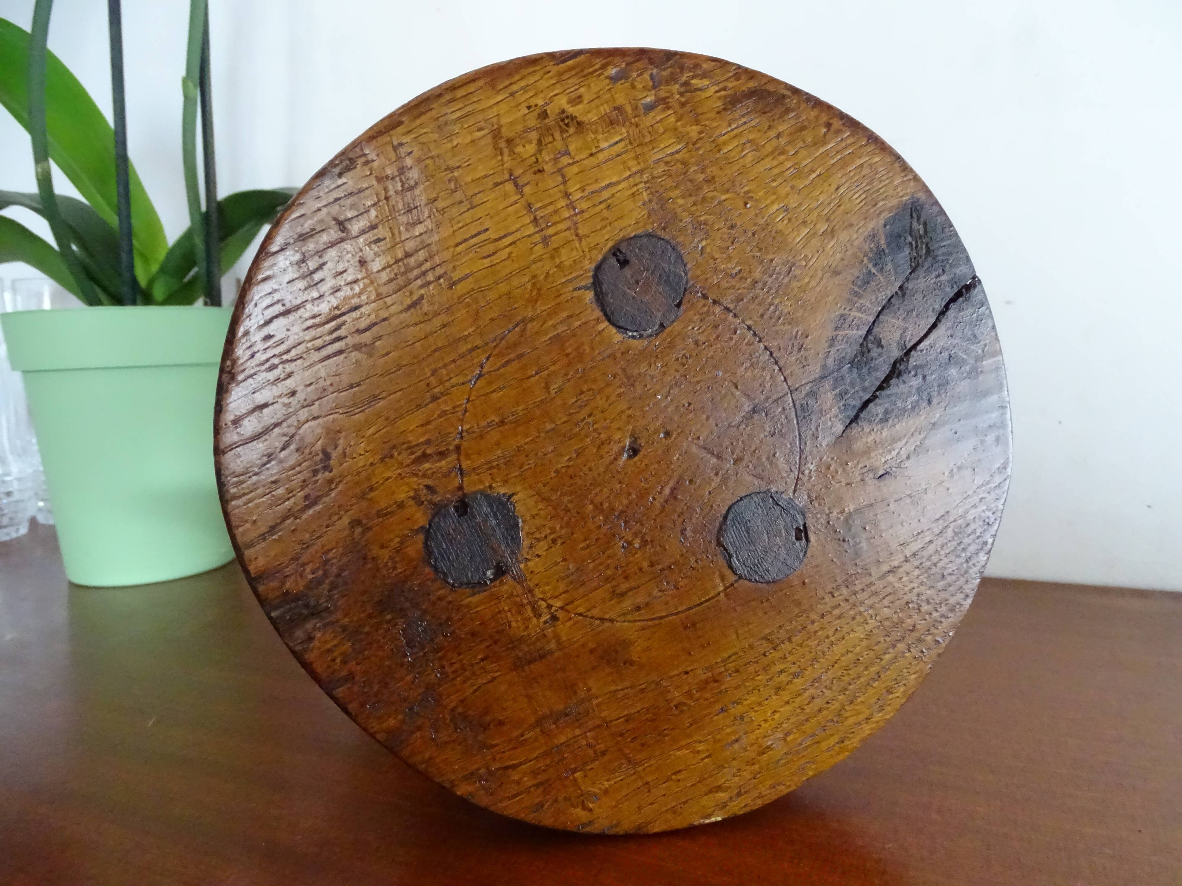 Brutalist wood tripod foot stool