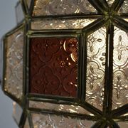 Multicolored Pressed Glass and Brass Pendant Lantern, Scandinavia, circa 1940s–1950s