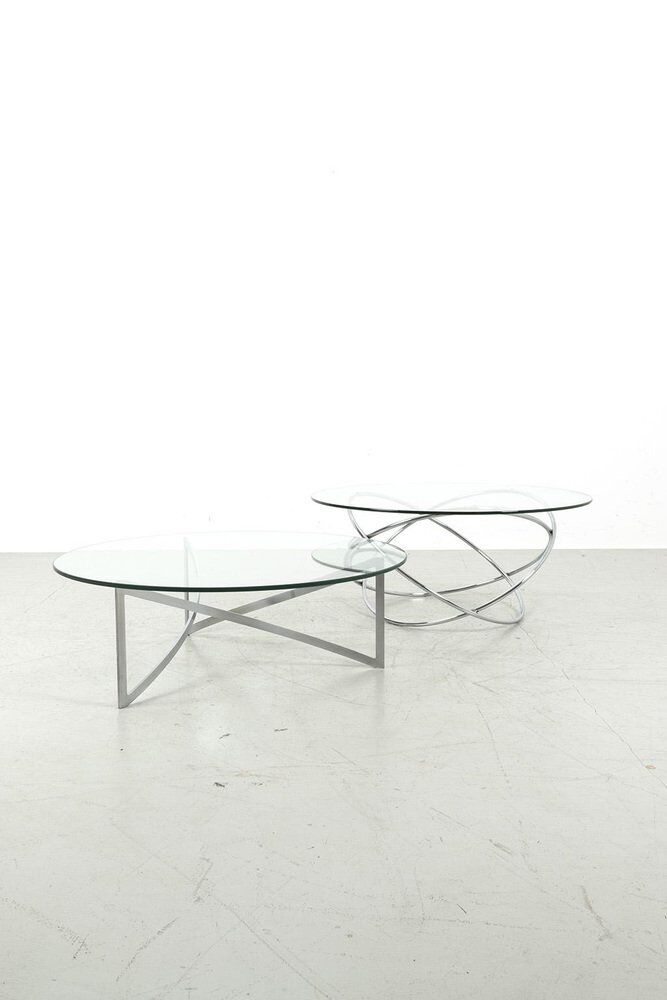 Table basse vintage en verre et acier
