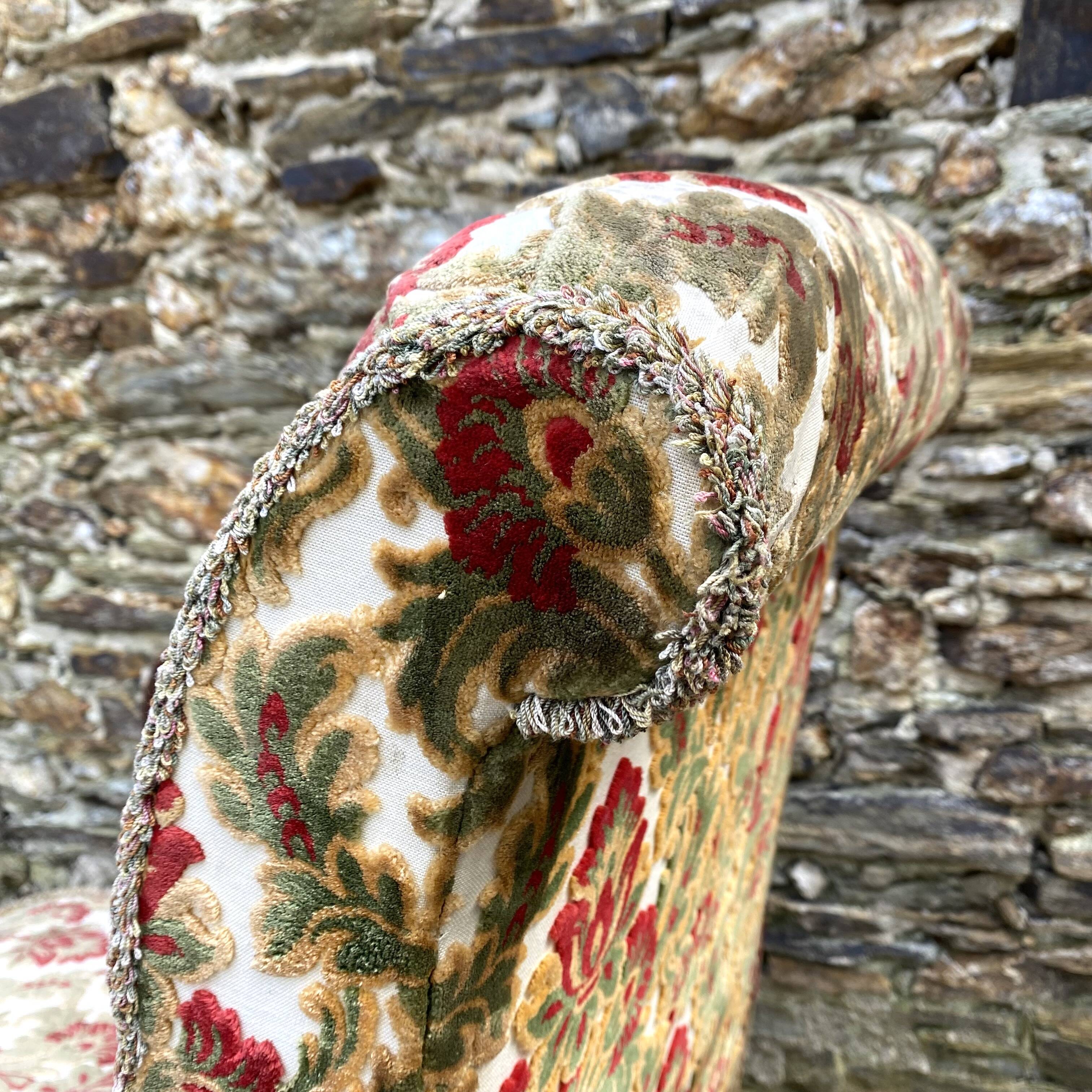 English cane and velvet armchair, Chippendale style