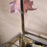 Large restored brass lamp with pretty art nouveau tulip 1900, electricity ok 47x28