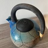 Handcrafted blue raku ceramic teapot – high handle Japanese design