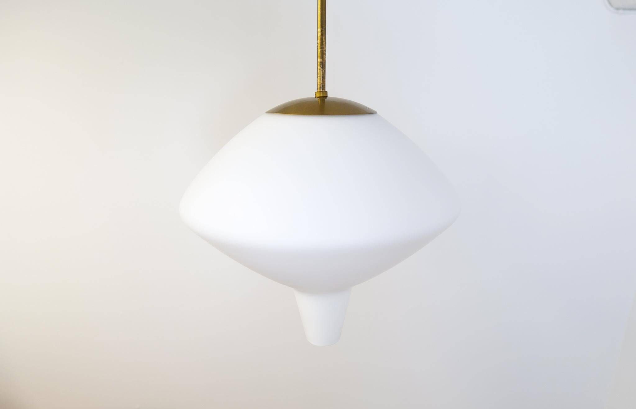 Large opaline pendant / modern brass mid-century ASEA Sweden, 1940s