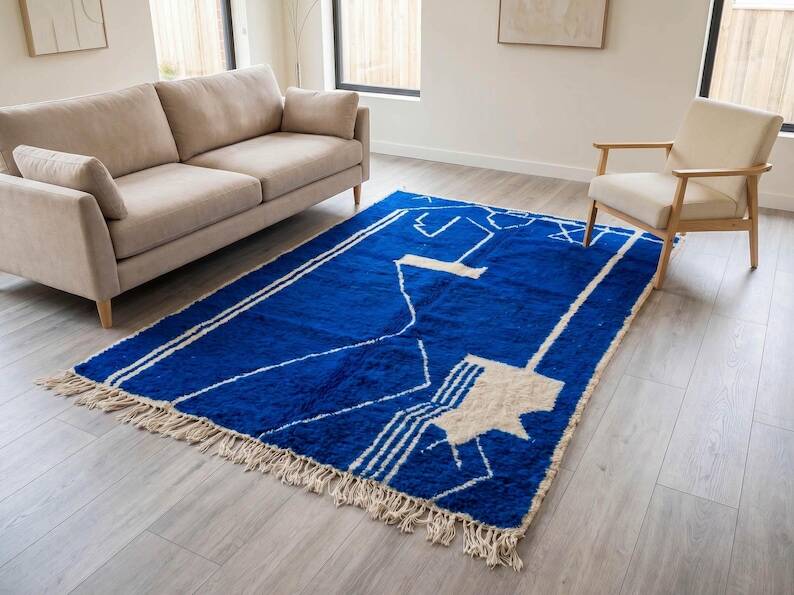 Tapis marocain berbère bleu en laine 200cmx300cm