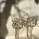 pair of blown wine glasses - green