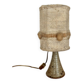 Vintage stoneware lamp with wool shade