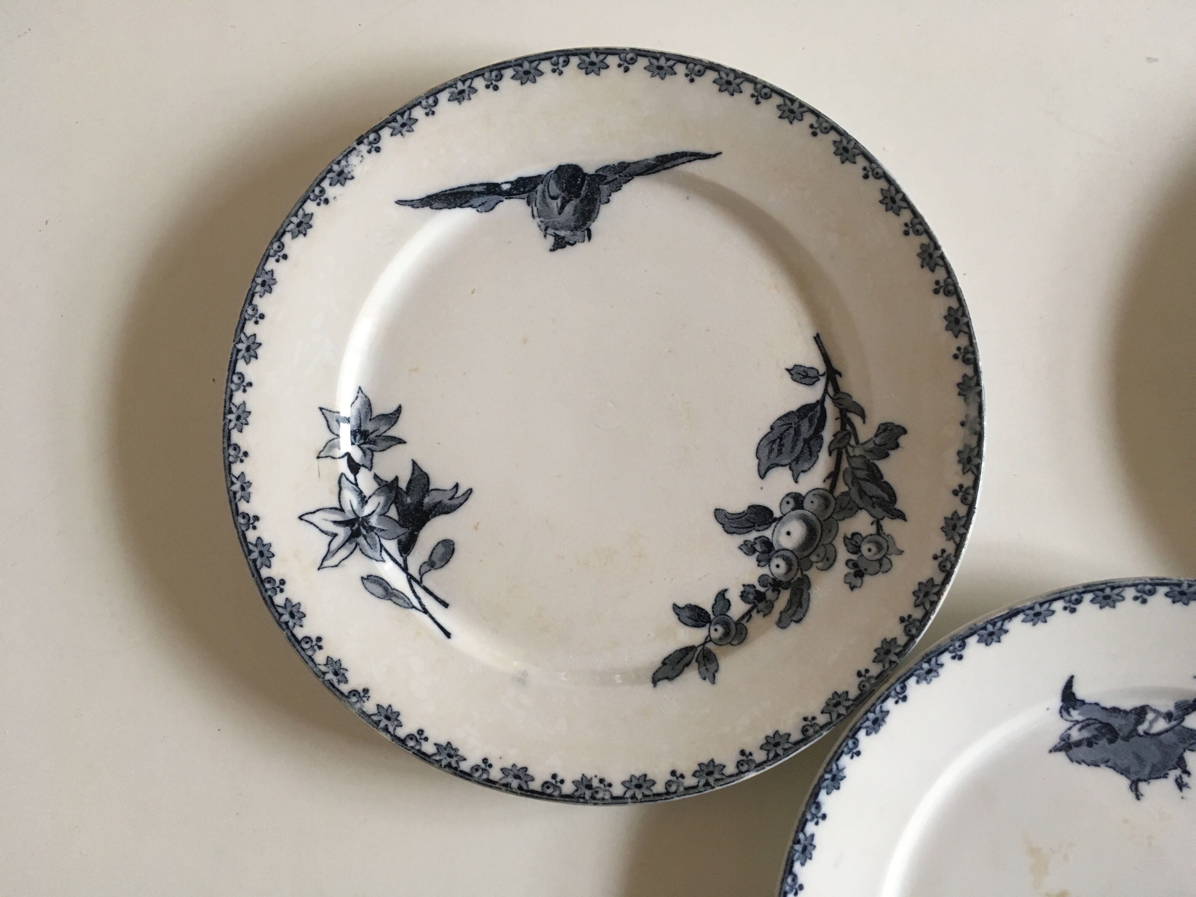 Plates Sarreguemines Hummingbird Earth 19th end railway