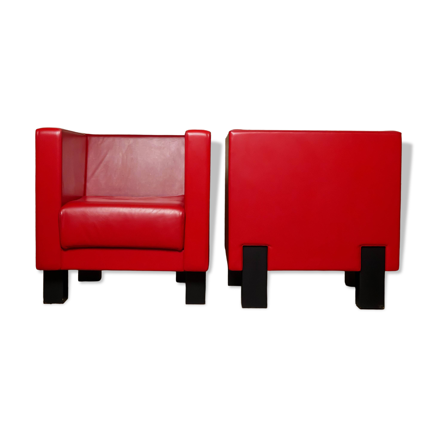 Poltrona Frau - Pair of armchairs in red leather and black beech - 2006 - IT.