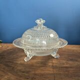 Bonbonnière Ancienne en Verre Soufflé Cloche à Fromage Beurrier 17,5cm