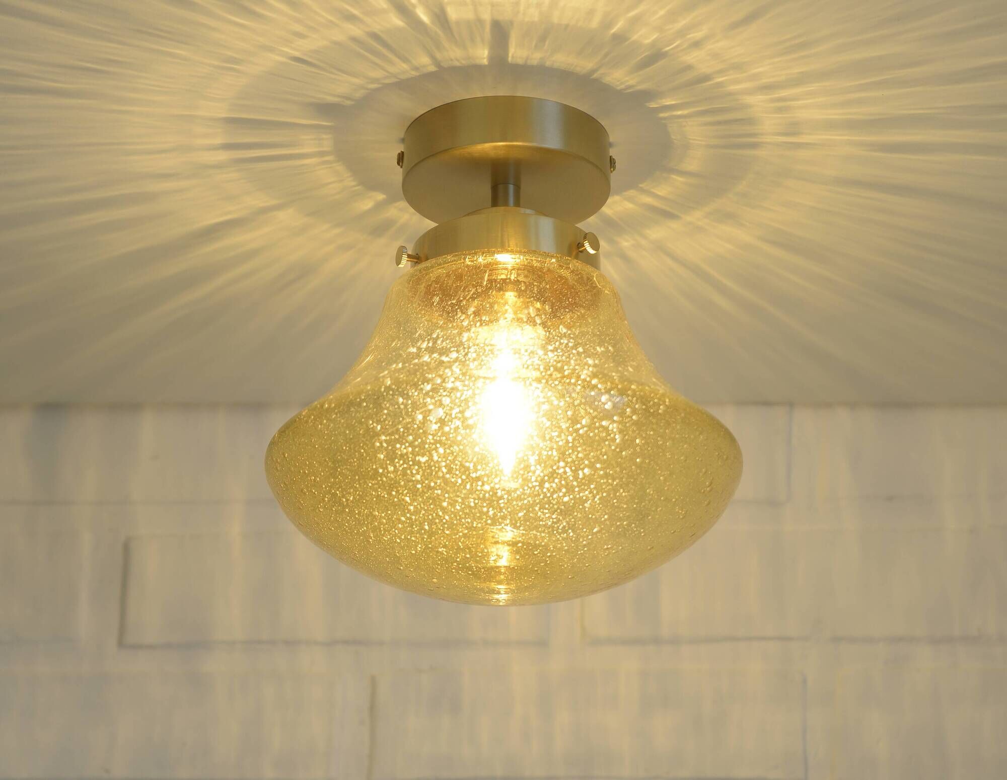 Amber Bubble Glass Ceiling Light, Brass Semi Flush Mount, Mushroom Lamp