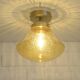 Amber Bubble Glass Ceiling Light, Brass Semi Flush Mount, Mushroom Lamp