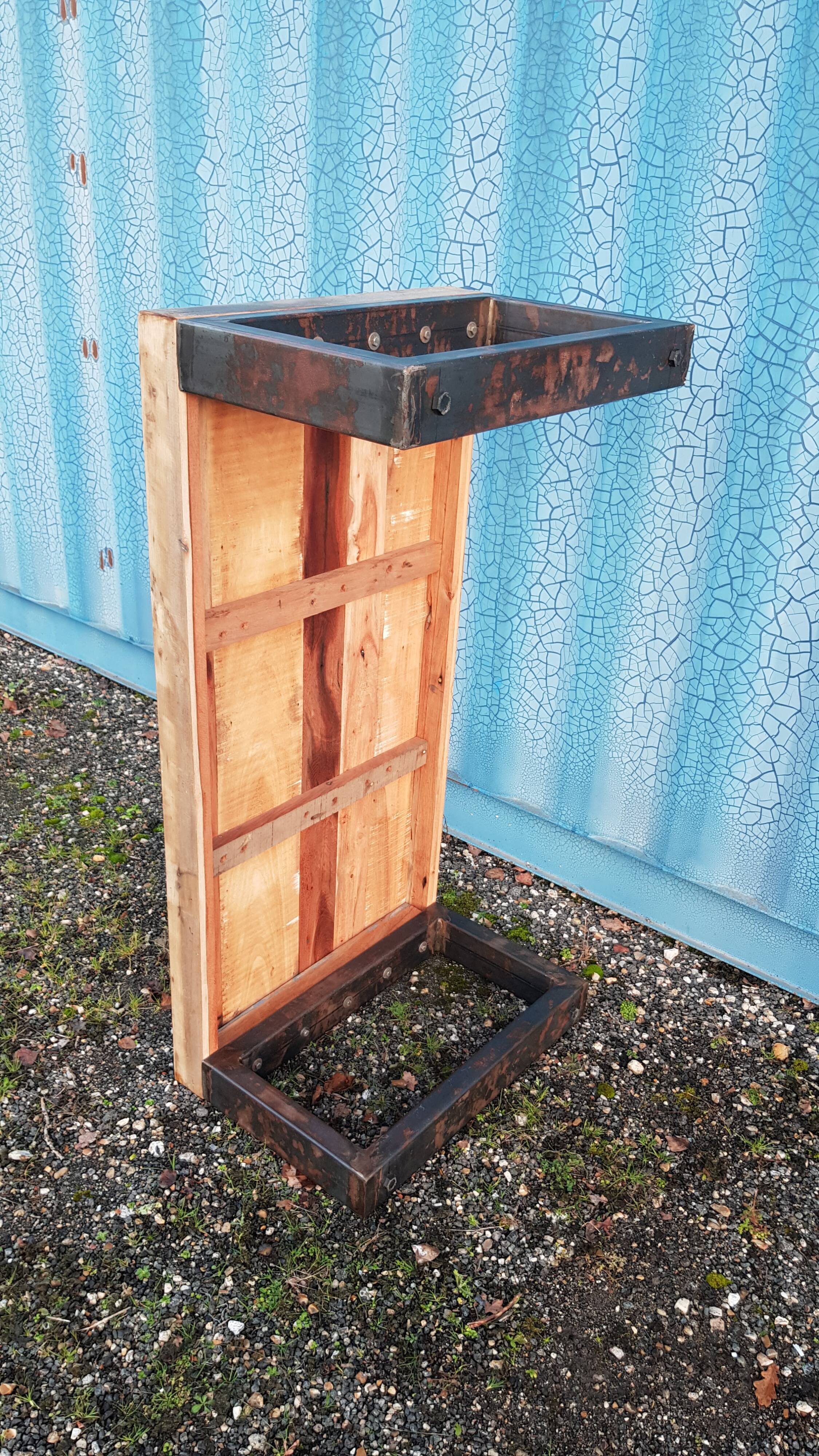 Industrial coffee table with wooden top and metal legs