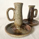 2 stoneware thumb candle holders
