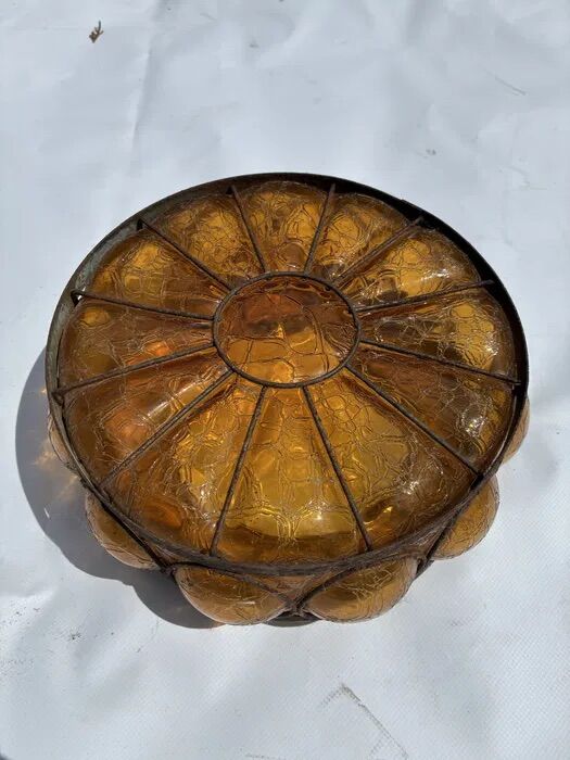Vintage Seguso Murano Amber Crackle Glass Shade 1950s-60s