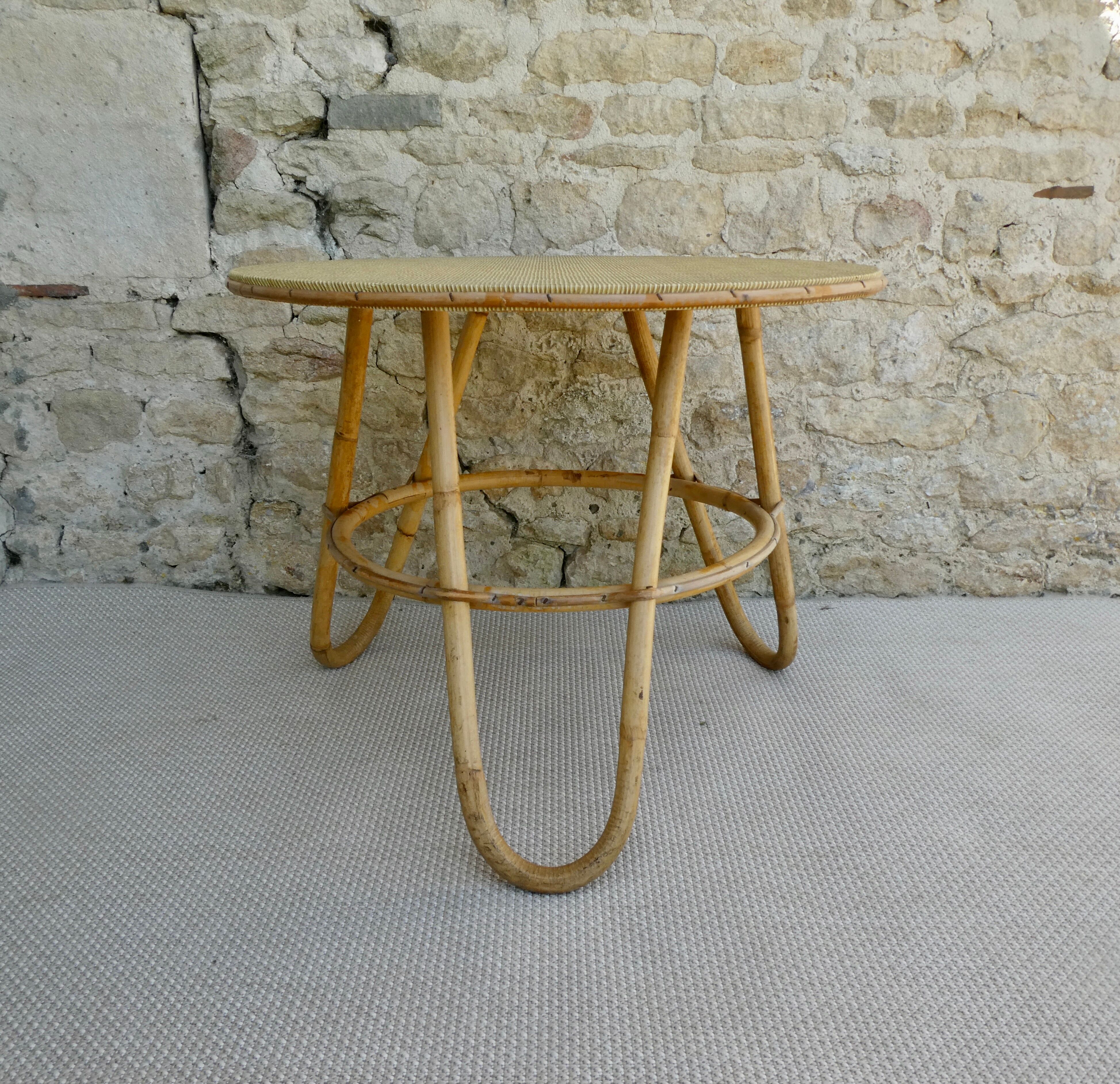 Rattan tripod pedestal table, 1960