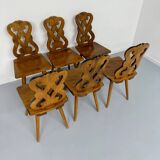 Set of 6 Alsatian double heart chairs in solid oak, early 20th century