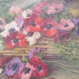 Still life painting, bouquet of flowers, oil on wood by Lillie Honnorat