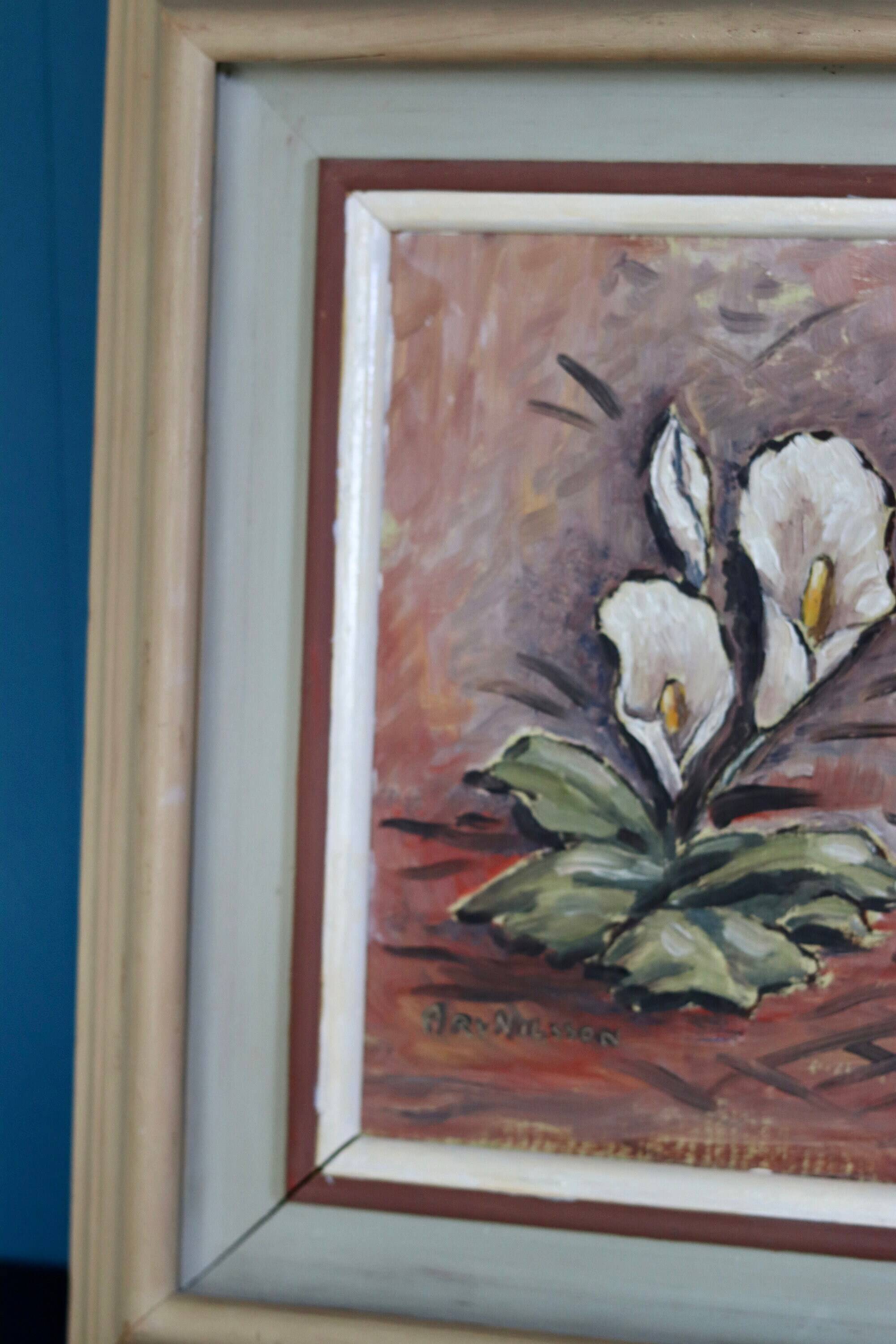 "Oil on Norwegian canvas from the mid-century 'Peace Plant' by Arvid Nilsson (1913-1976) - framed"