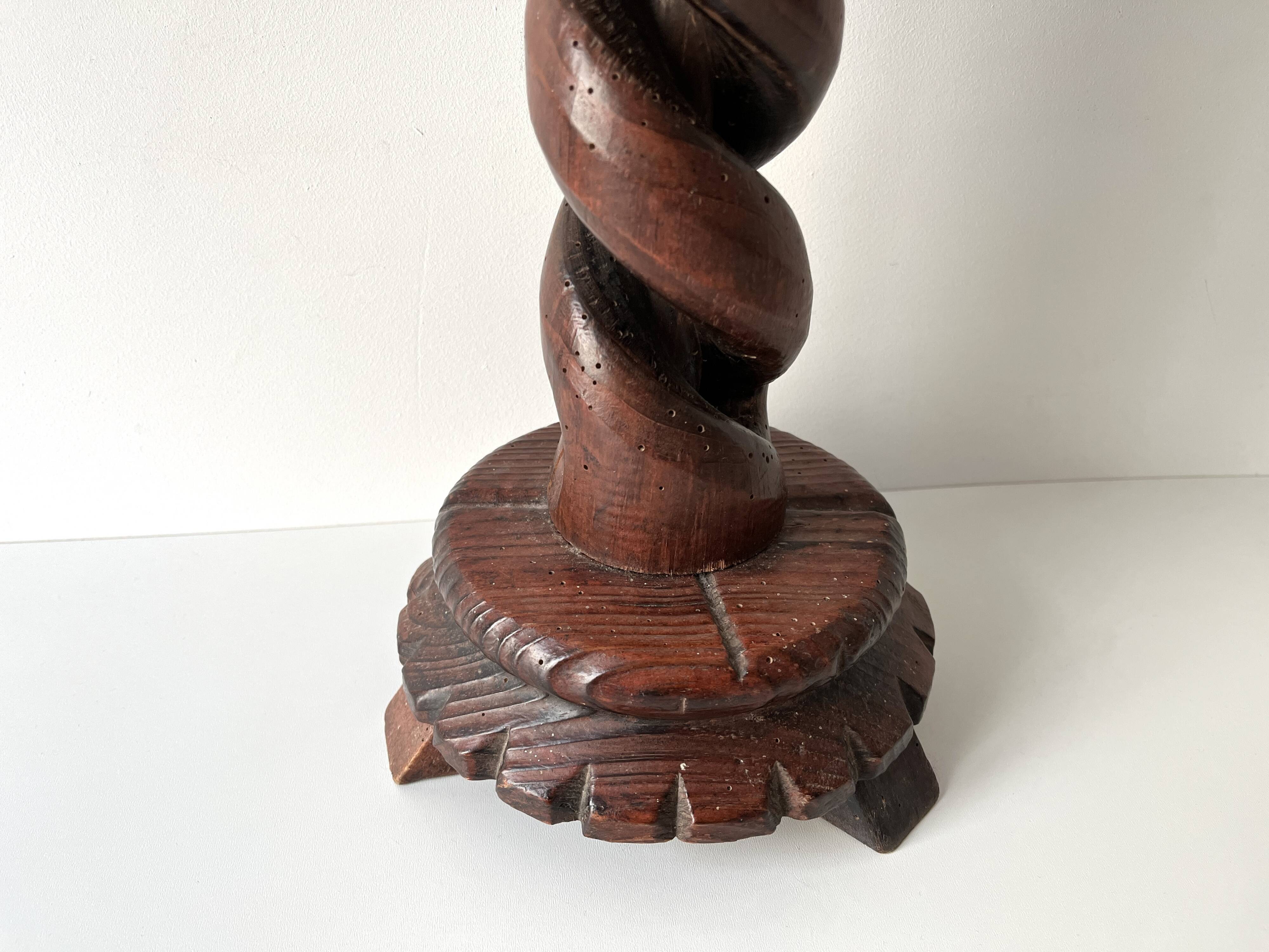 50s turned wooden pedestal ashtray, vintage rustic ashtray