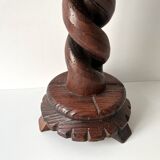 50s turned wooden pedestal ashtray, vintage rustic ashtray