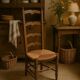 Antique wooden and straw nurse's chair - openwork backrest with bars c