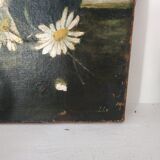 Peinture ancienne "coquelicots et marguerites"