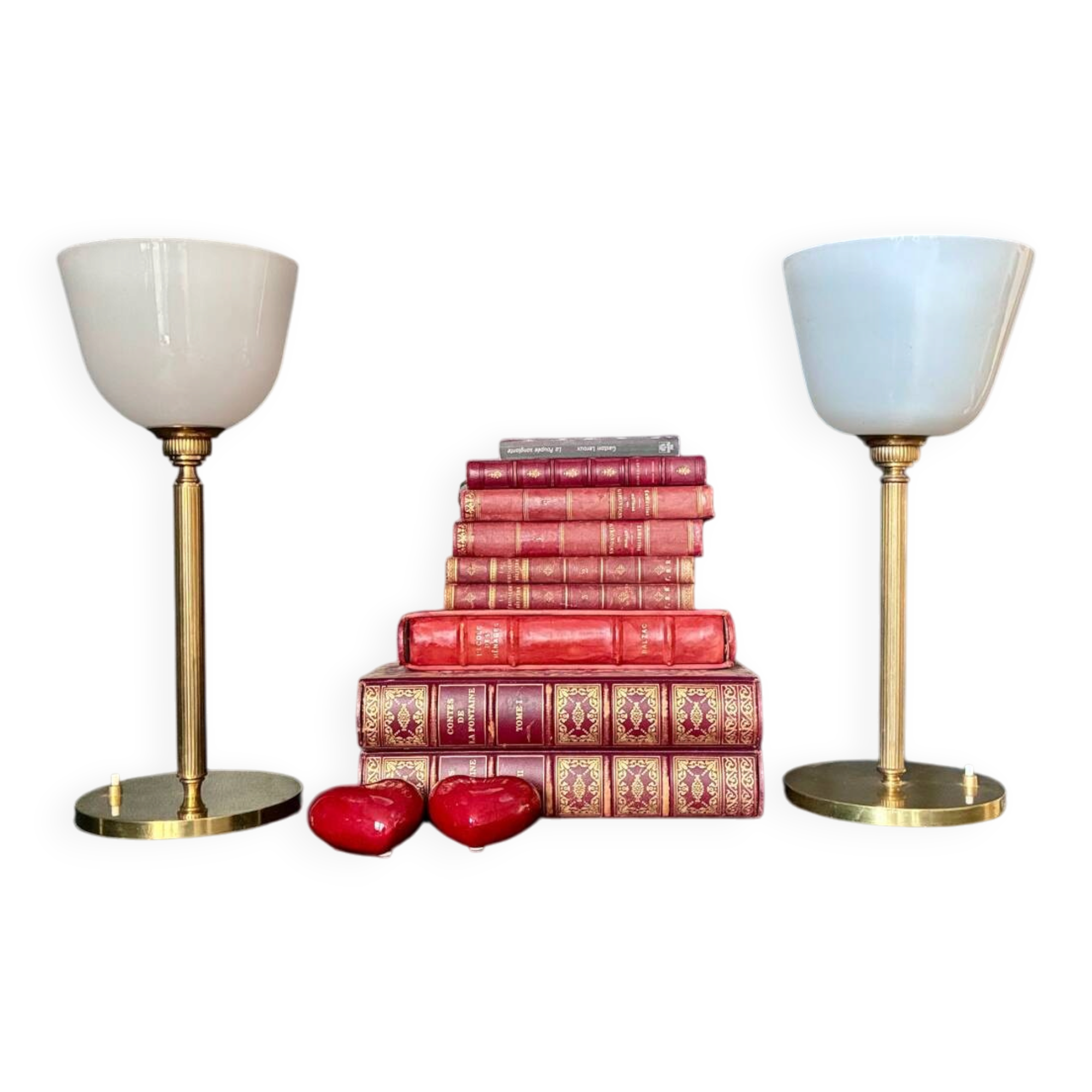 Pair of "Senator" lamps in brass and opaline.