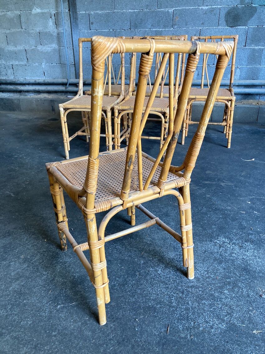 Set of 6 rattan chairs with cannate seats
