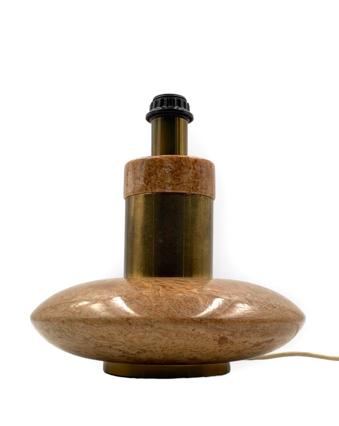 Hollywood regency pink granite and brass table lamp base, Italy 1970 ca.