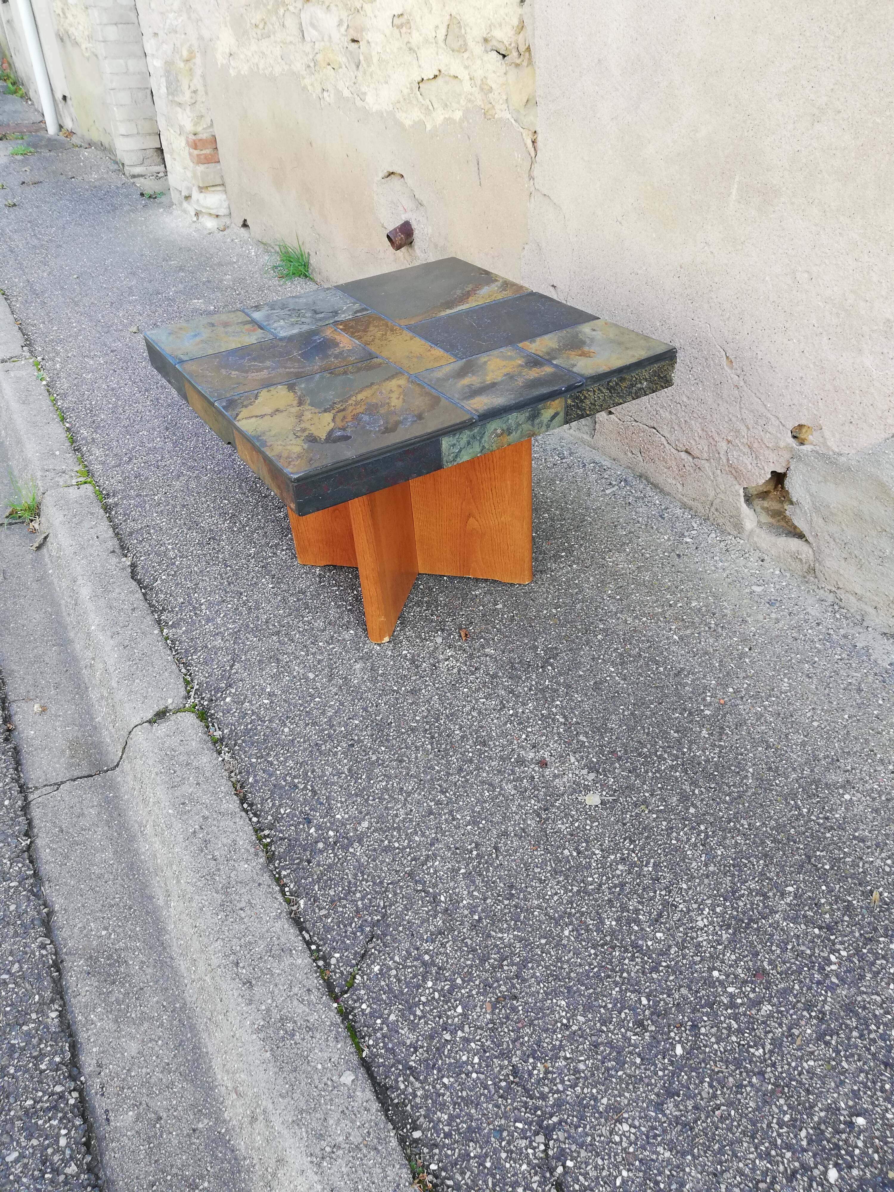 Table basse bois et pierre
