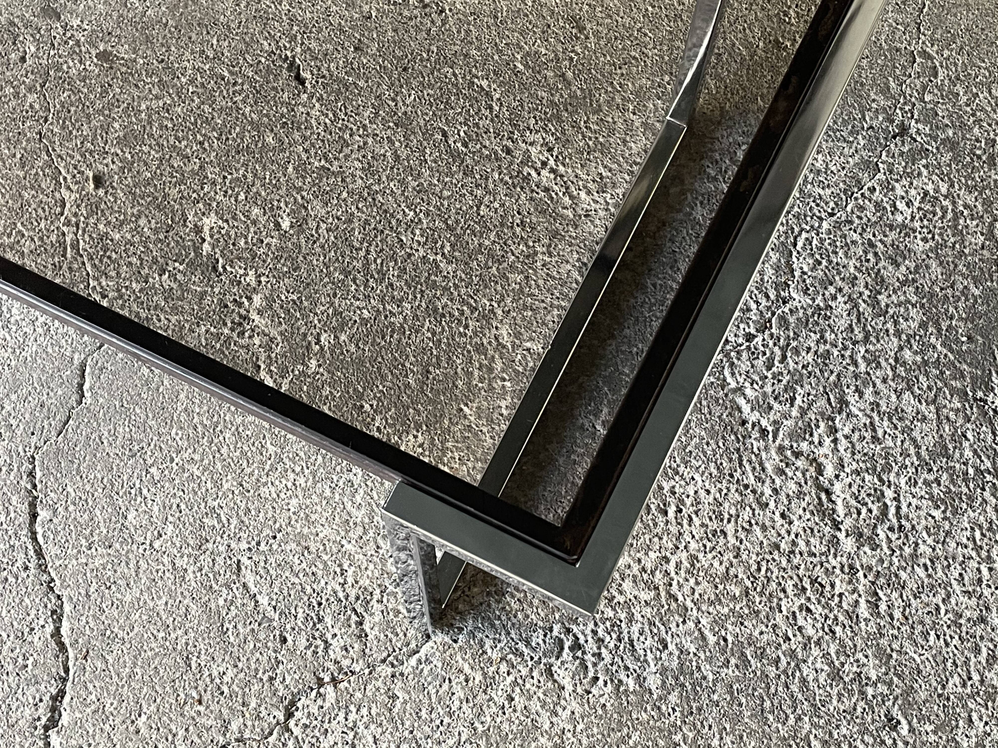 Coffee table in chromed metal and smoked glass, 1970s