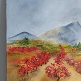 Textured autumn landscape painting – signed Jane – 70x50 cm