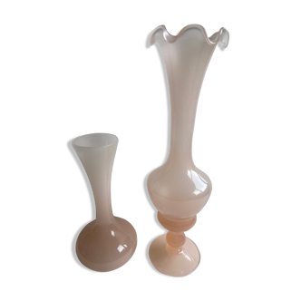 Pair of vases in pink opaline