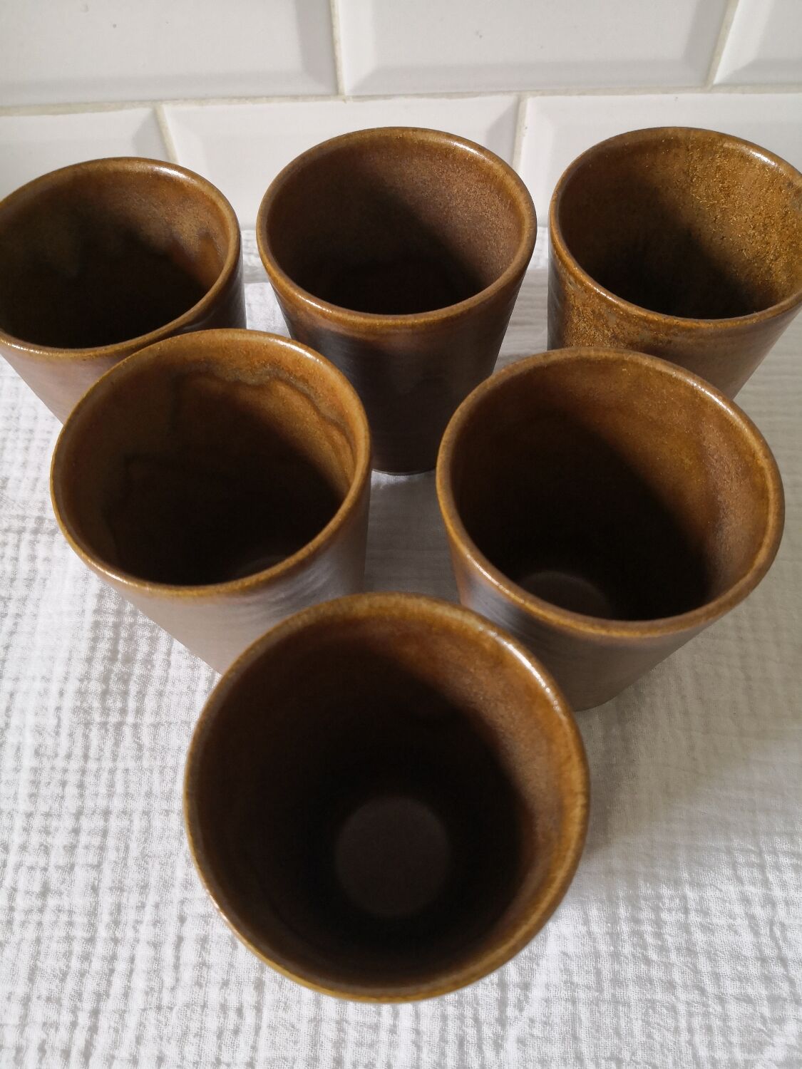 Set of 6 Digoin stoneware cups