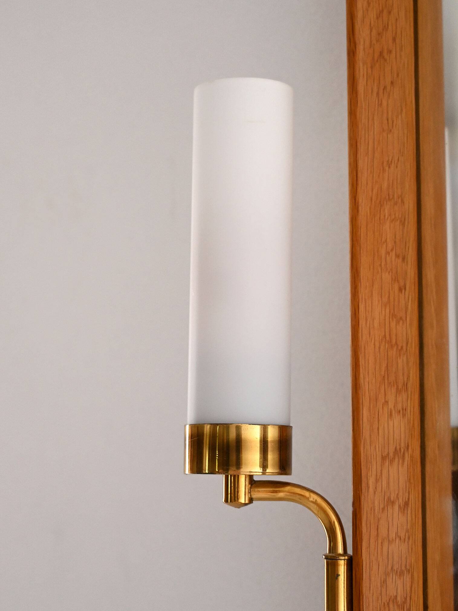 1950s Vintage Mirror with Integrated Brass Sconces