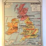 Ancienne carte murale scolaire des Îles Britanniques – Vidal-Lablache
