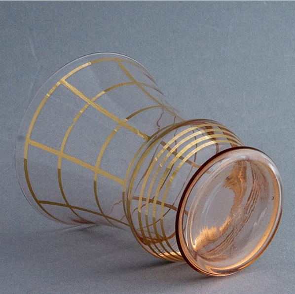 Art Deco vase with "modernist" design gilded with fine gold.  Verreries Laeken Belgium - circa 1950