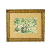 Watercolor José Wolff Art Painting Wooden Baroque Style Frame 1924