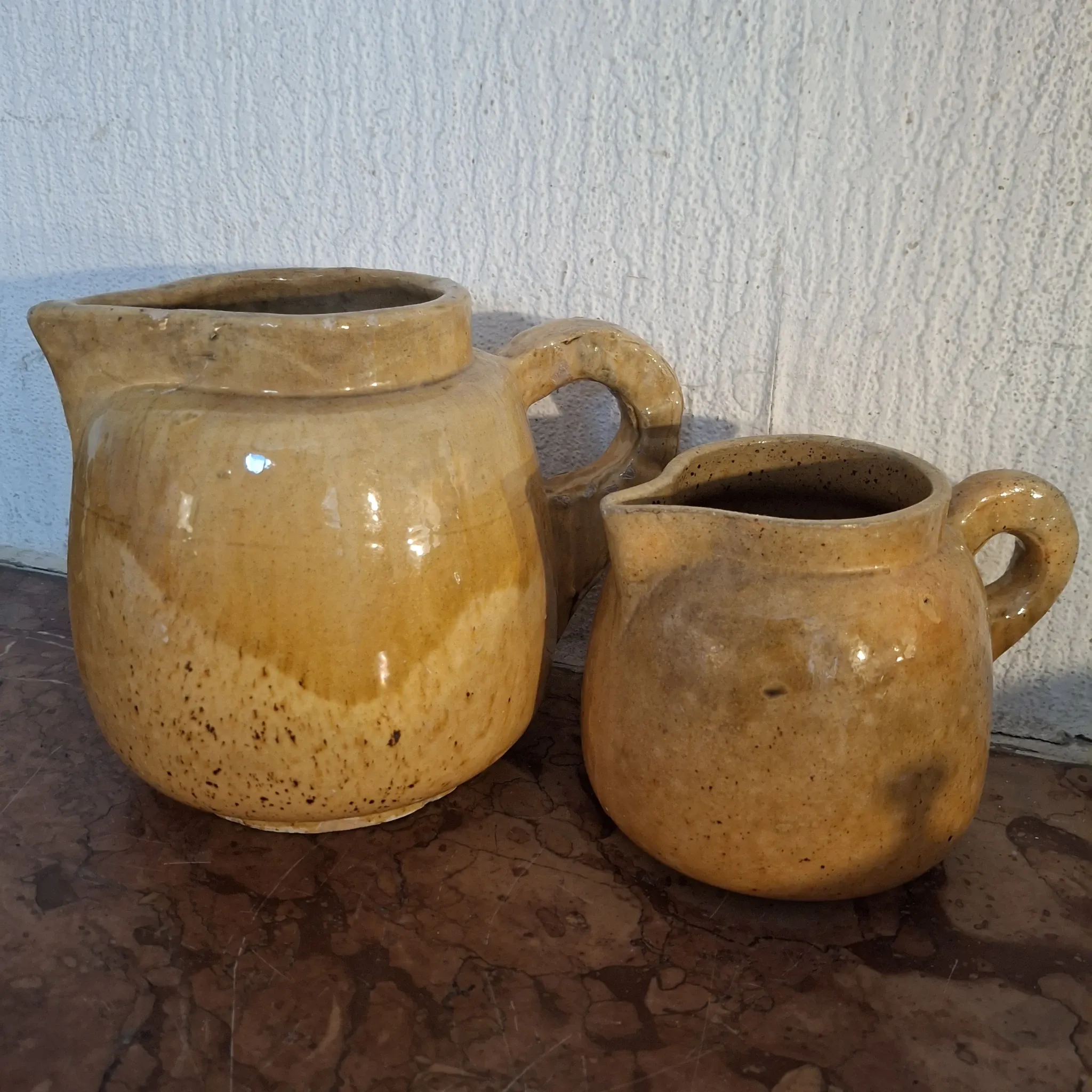 Pair of glazed earthenware jugs from Biot. 1950
