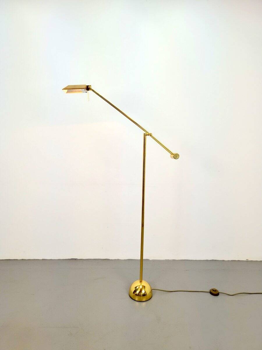 Brass Balance Reading Floor Lamp from Sölken Leuchten, 1980s