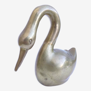 XL swan in vintage gilded brass