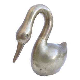 XL swan in vintage gilded brass