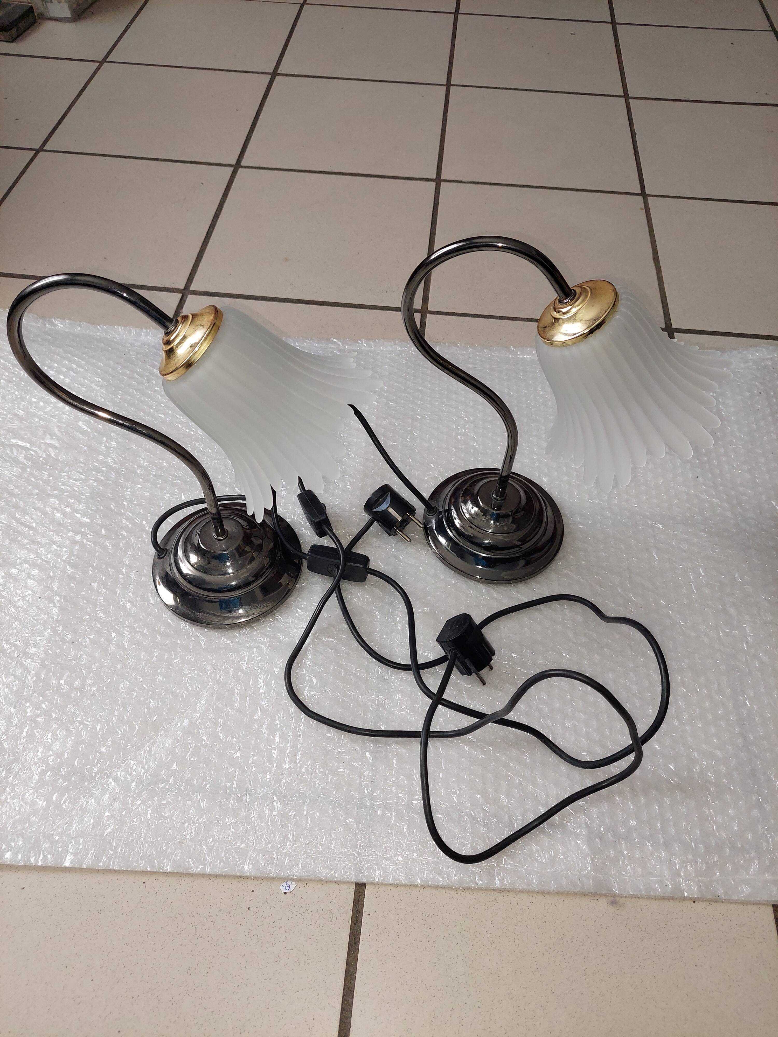 Set of 2 table lamps lampshade in opaline tulip glass Hufnagel Leuchten vintage