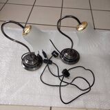 Set of 2 table lamps lampshade in opaline tulip glass Hufnagel Leuchten vintage