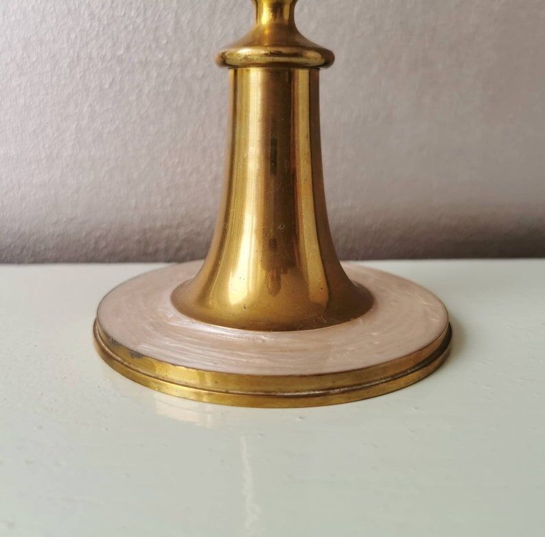 Set of 2 brass candle holders with mother-of-pearl, 1970s