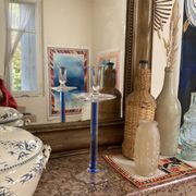 Candle holder in transparent and blue Murano blown glass