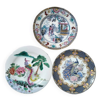 Set of 3 vintage plates gardens and Asian birds