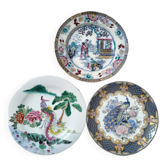 Set 3 assiettes vintage jardins et oiseaux d'Asie