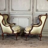 Pair Of Louis XV Style Bergeres In Finely Carved Walnut Around 1920