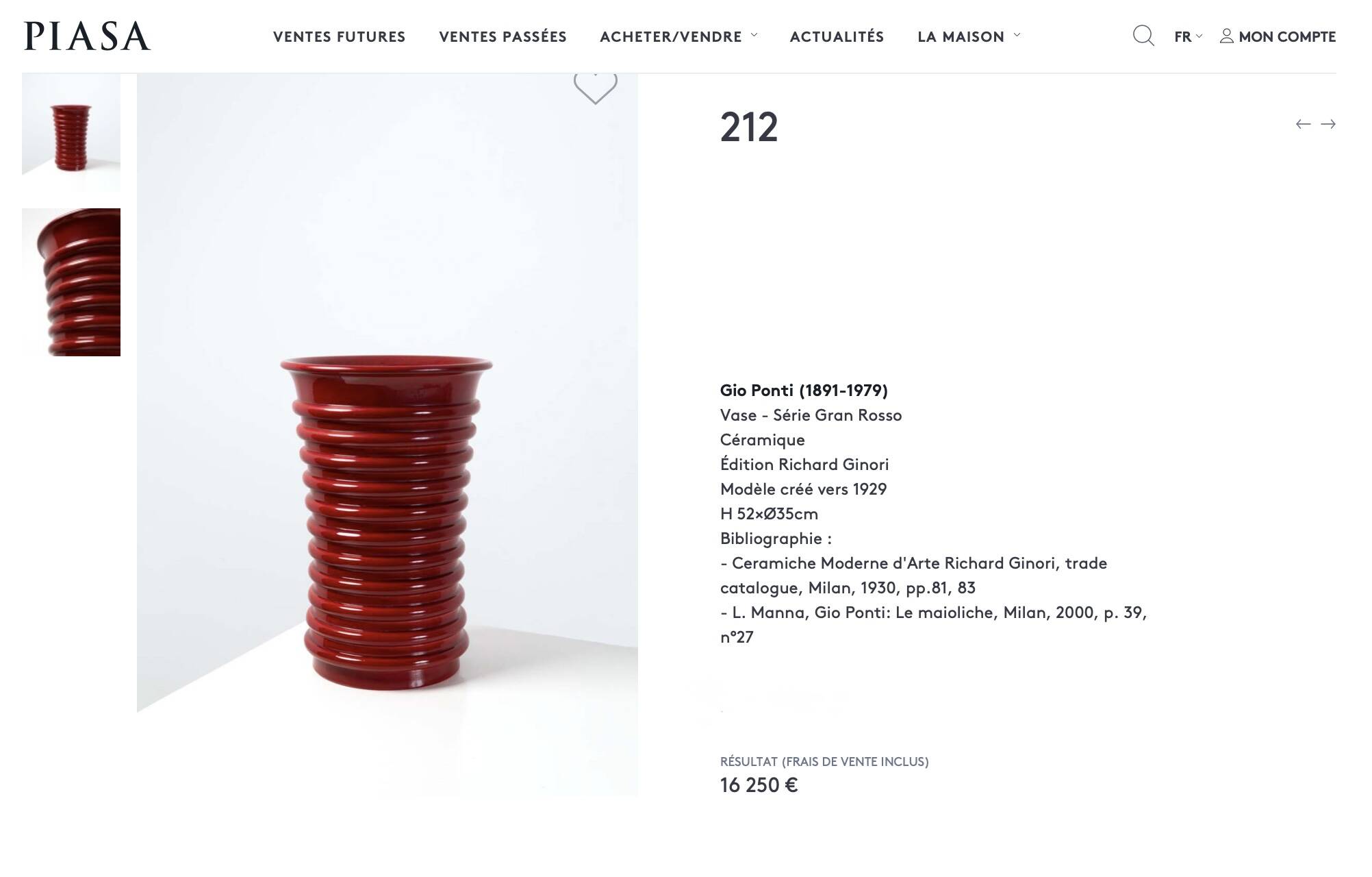 Gio Ponti Vase monumental édition Richard Ginori